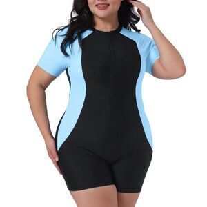 Plus Size Rash Guard Full Body Zip Front Surfing Swimwear Light Blue